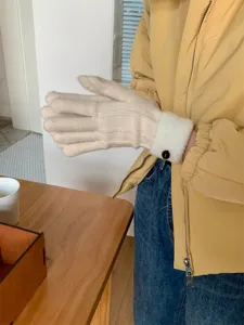 Thickened wool knit gloves winter warm touch screen mittens cute cozy casual stylish apparel wear