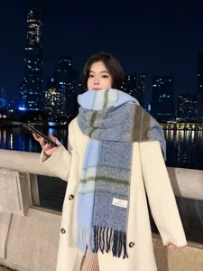 Winter women gradient plaid scarf soft warm tassel shawl stylish casual fashion cozy neckwear