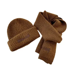 Set berretto e sciarpa in maglia invernale per bambini set caldo marrone chiaro morbido