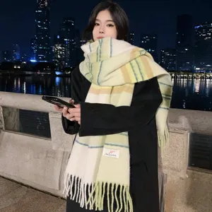Winter Warm Imitation Cashmere Scarf Color-Block Gradient Tassel Shawl Casual Fashion Neck Warmer For Women