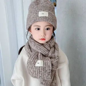 Niños Tejer Mezcla Lana Bufanda Y Gorro Invierno Cálido Conjunto Niños Lindo Color Sólido Gorro Bufanda Protección Frío
