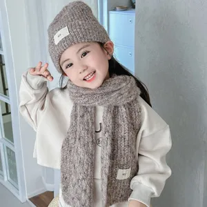 Conjunto de gorro y bufanda de punto para niños, set de invierno cálido de lana para bebés.