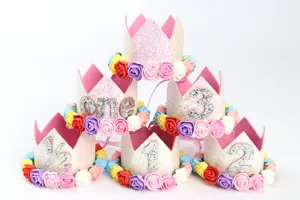 Set de coronas de flores con purpurina para el medio, 1, 2 y 3 cumpleaños del bebé