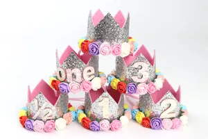 Coronas de cumpleaños con purpurina y rosas para bebés de 1/2 a 3 años.