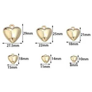 Detailed size comparison chart for gold heart pendants used in DIY jewelry making