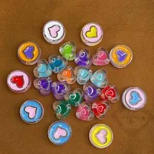 Colorful heart-shaped acrylic charms for DIY jewelry making and handicraft toy crafts