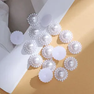 Elegant round pearl cabochon with scalloped edge for DIY jewelry making and craft projects
