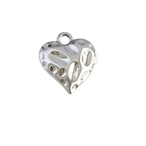 Polished silver hammered heart pendant charm for DIY jewelry making and necklaces