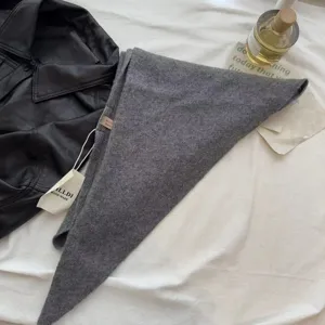 Autumn winter pure wool triangular scarf women simple solid color warm neckerchief shawl