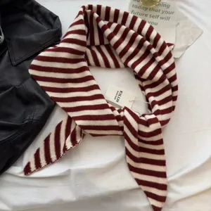 Knitted striped triangular scarf women autumn winter warm fashion cape stylish neckerchief shawl