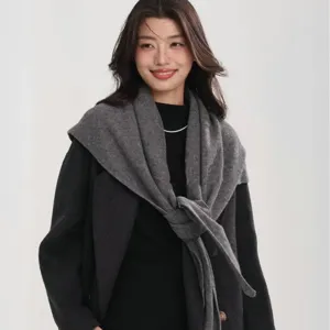 Women's Pure Wool Triangular Scarf Shawl Korean Style Simple Solid Color Stripe Warm Winter Long Neck Scarf Wrap Cape