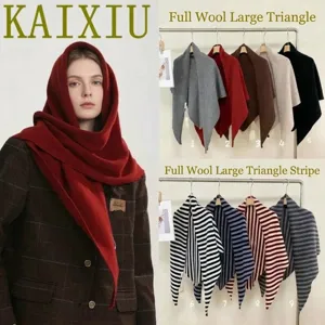 Women Winter Pure Wool Triangular Scarf Shawl Warm Outerwear Cape Fashion Neck Scarf