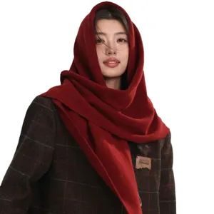 Cozy pure wool dark red triangular scarf shawl for women, stylish warm winter fashion cape.