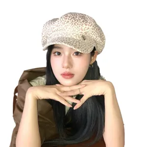 Beret chapeau gavroche vintage à motif léopard pour femmes, chapeau de peintre tendance.