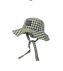 Cappello da pescatore a quadri retrò donna estate tesa larga cappello da sole con laccetto