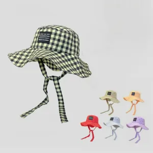 Cappello da Pescatore a Quadri a Tesa Larga Estivo da Donna Retro Casual Protezione Solare con Cinturino