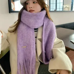 Koreanischer Stil Winter lila flauschiger dicker Quastenschal warme Woll Kaschmir Tuch