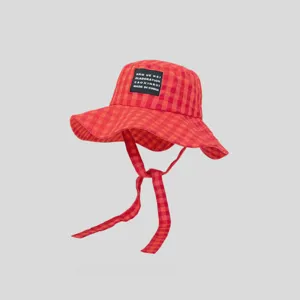Cappello da pescatore a quadri retro per donna, cappellino estivo tesa larga con laccetti