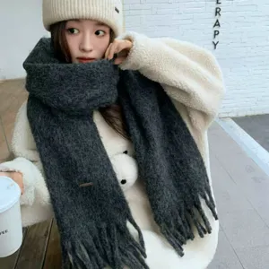 Koreanischer Winter einfarbiger dicker Quastenschal Wollmischung Kaschmirgefühl weicher Schal