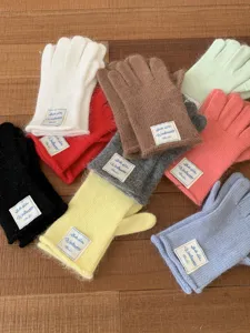 Guanti touch screen in maglia tinta unita da donna, caldi guanti invernali termici.