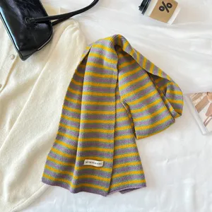Écharpe en tricot à rayures colorées pour femmes, foulard d'hiver chaud, accessoire.