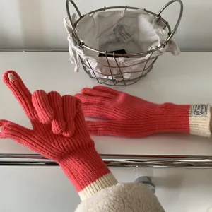 Women winter knitted colorblock gloves long fingerless touchscreen gloves cute casual warm mittens.