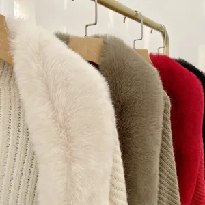 Detail shot showing multi-color plush collar knit cardigan cloak, stylish winter outerwear for women.