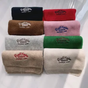 Damen Wollmischung Strickschal Mit Bestickten Buchstaben Winter Warm Einfarbig Vielseitig High-End Halswärmer Schal Für Paare