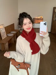 Roter Strickschal Damen Winter warmer koreanischer Stil Lässig weicher Nackenschutz Schal