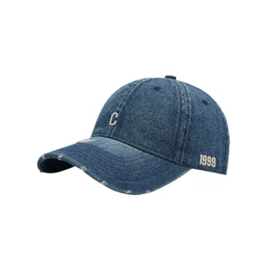 Verwaschene Jeans Baseballcap für Damen mit Stickerei Buchstabe C und 1999, lässiger Hut.