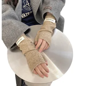 Guanti donna invernali senza dita in maglia, guanti di lana calda a mezzo dito per touchscreen.