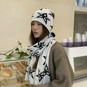 Conjunto de gorro y bufanda de punto otoño invierno estilo coreano moda streetwear.