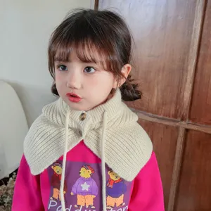 Cute kids knitted hood scarf winter warm detachable bib baby fashion wool neck warmer hat
