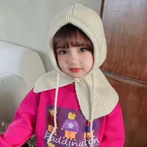Kids knitted balaclava winter warm hood scarf cute toddler ear protection beanie hat