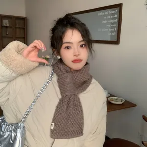 Gemütlicher brauner Strickschal für Damen, winterwarmer koreanischer Kragenschal.