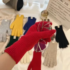 Guantes de invierno de punto mezcla de lana táctiles con etiqueta, diseño liso.
