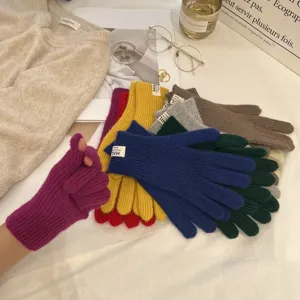 Guantes de invierno de punto mezcla de lana táctil dedo partido color sólido guantes cálidos