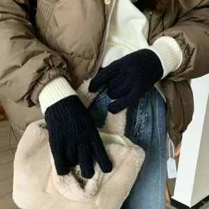 Winter warme gebreide contrastkleur handschoenen voor dames, touchscreen comfort handschoenen.