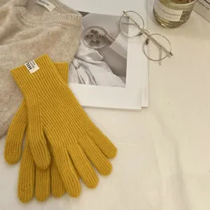Guantes de punto amarillo mujer invierno cálidos guantes táctiles elegantes manoplas de lana