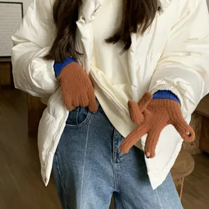 Gebreide tweekleurige vingerloze handschoenen voor vrouwen winter warm touchscreen.