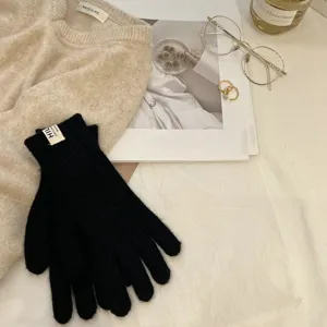 Guantes de punto táctiles de color sólido minimalista para mujer otoño invierno cálidos lana.
