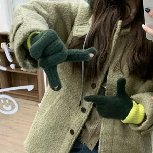 Dames gebreide vingerloze handschoenen contrastkleur winter warme touchscreen wanten