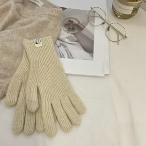 Guantes de punto beige táctiles para mujer invierno cálidos mezcla de lana suaves