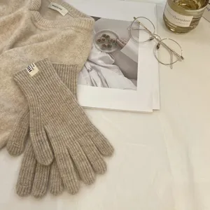 Guantes de Mezcla de Lana Cálidos de Invierno para Mujer Pantalla Táctil Sin Dedos Color Sólido Moda Exterior