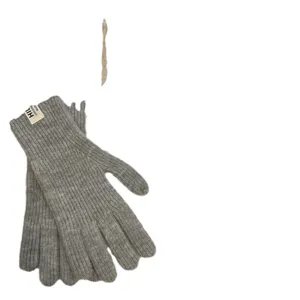 Guantes de punto de lana gris para otoño invierno, guantes térmicos de canalé con etiqueta.