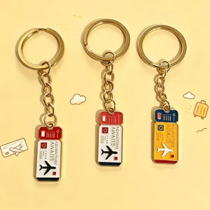 Airplane ticket keychain travel style metal bag charm couple bestie gift accessory detailed view