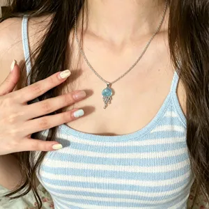 Chic blue jellyfish pendant necklace summer fresh style delicate clavicle chain jewelry item.