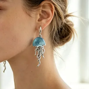 Blue jelly fish ear ring cute ocean style summer drop dangle jewelry for women daily wear.