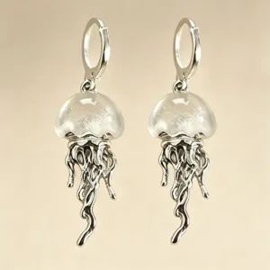 Silver tone translucent jellyfish drop earrings for women summer marine style jewelry