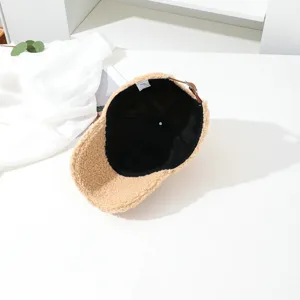 Khaki teddy fleece baseball cap winter warm plush hat casual solid color adjustable strap